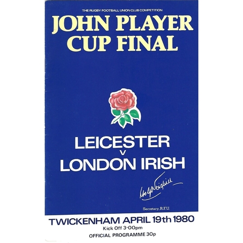1980 Leicester v London Irish John Player Cup Final Rugby Union Programme