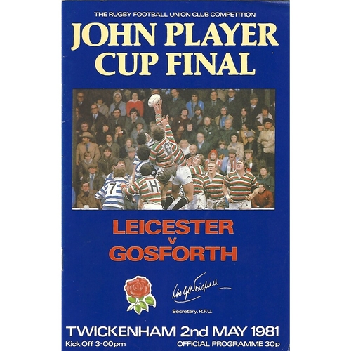 1981 Leicester v Gosforth John Player Cup Final Rugby Union Programme