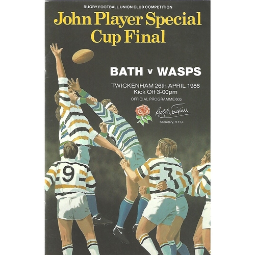 1986 Bath v Wasps John Player Cup Final Rugby Union Programme