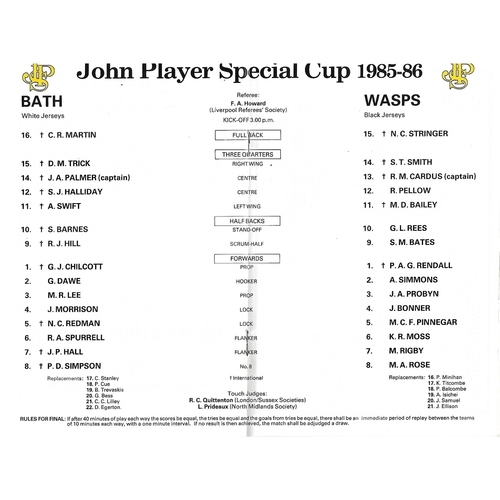 1986 Bath v Wasps John Player Cup Final Rugby Union Programme