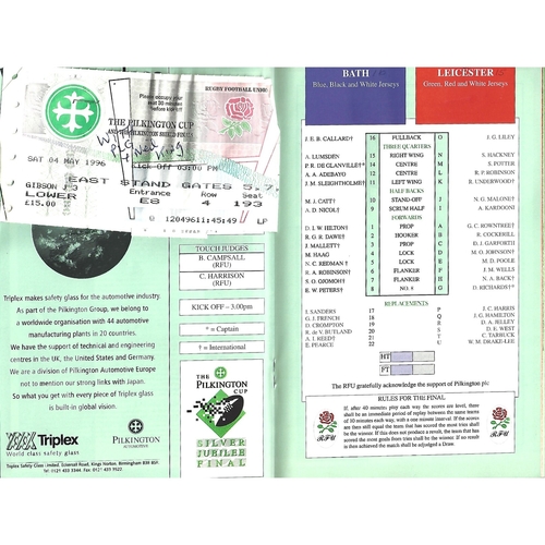 1996 Bath v Leicester Pilkington Cup Final Rugby Union Programme & Match Ticket