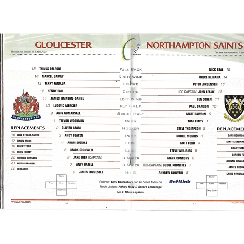 2003 Gloucester v Northampton Saints Powergen Cup Final Rugby Union Programme