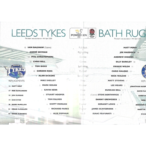2005 Leeds Tykes v Bath Rugby Powergen Cup Final Rugby Union Programme