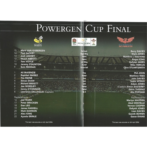 2006 London Wasps v Llanelli Scarlets Powergen Cup Final Rugby Union Programme