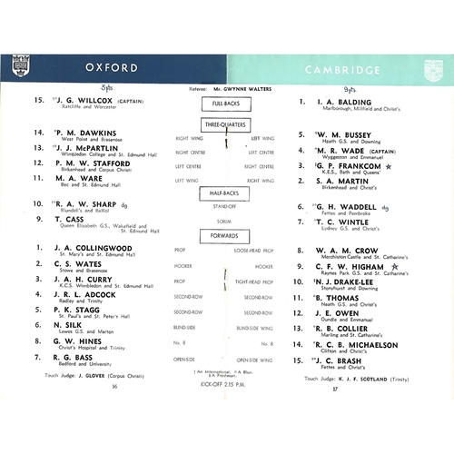 1961 Oxford v Cambridge Varsity Match Rugby Union Programme