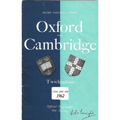 1962 Oxford v Cambridge Varsity Match Rugby Union Programme