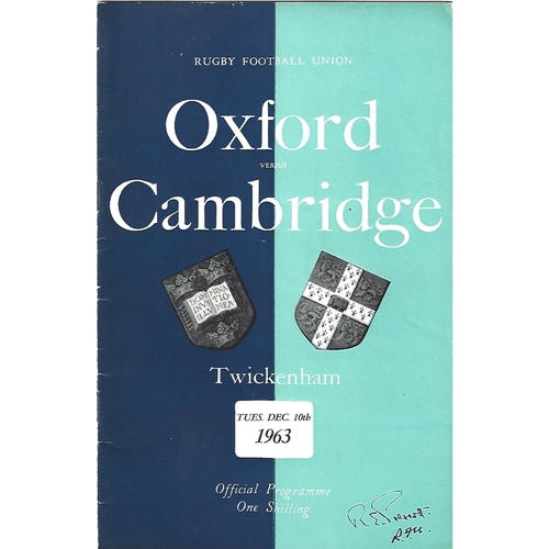1963 Oxford v Cambridge Varsity Match Rugby Union Programme