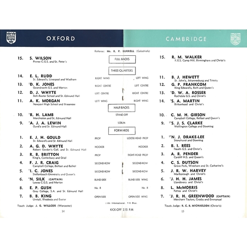 1963 Oxford v Cambridge Varsity Match Rugby Union Programme