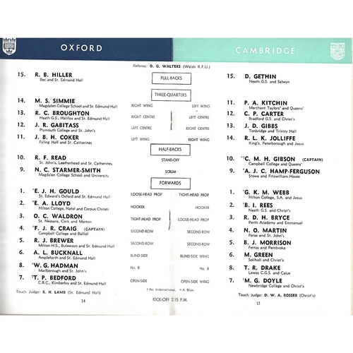 1965 Oxford v Cambridge Varsity Match Rugby Union Programme