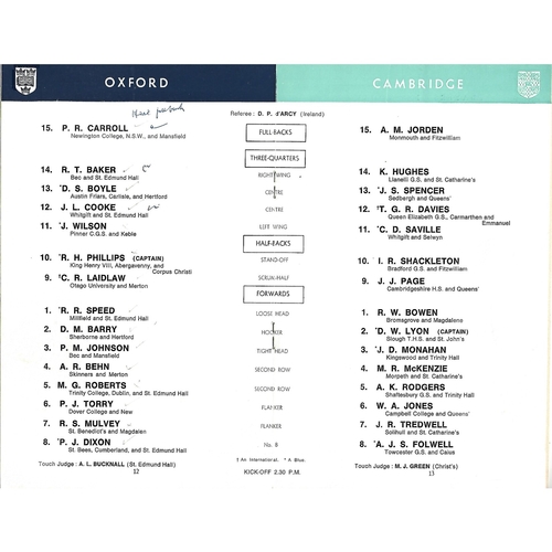 1968 Oxford v Cambridge Varsity Match Rugby Union Programme