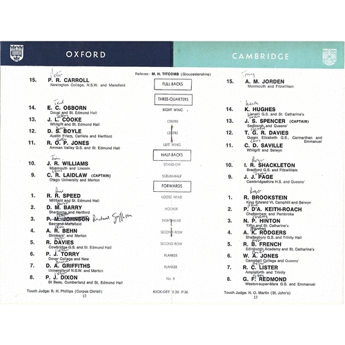 1969 Oxford v Cambridge Varsity Match Rugby Union Programme
