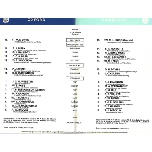 1980 Oxford v Cambridge Varsity Match Rugby Union Programme