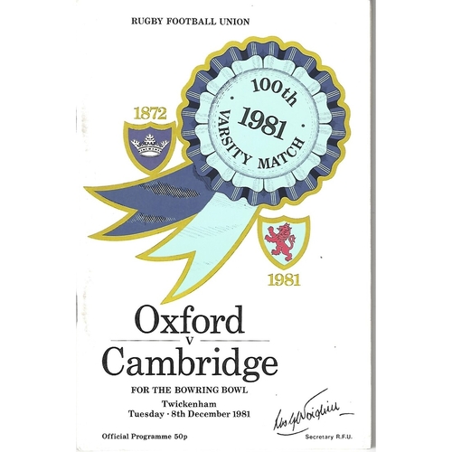 1981 Oxford v Cambridge Varsity Match Rugby Union Programme