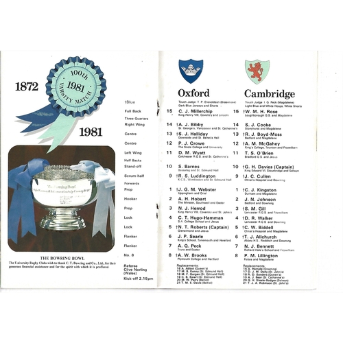 1981 Oxford v Cambridge Varsity Match Rugby Union Programme