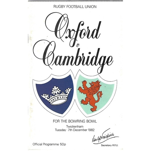 1982 Oxford v Cambridge Varsity Match Rugby Union Programme