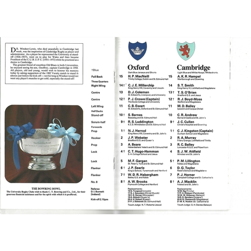 1982 Oxford v Cambridge Varsity Match Rugby Union Programme
