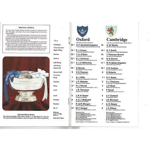 1983 Oxford v Cambridge Varsity Match Rugby Union Programme