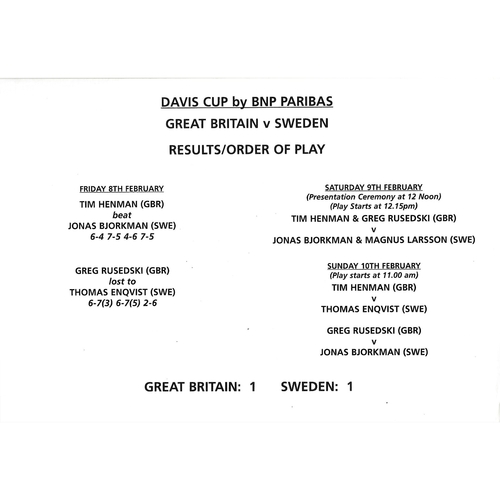 2002 Great Britain v Sweden Davis Cup Tennis Programme & Insert