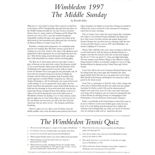 1997 (Middle Sunday) Wimbledon Tennis Programme + Insert