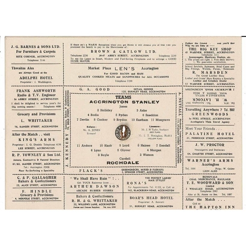 1953/54 Accrington Stanley v Rochdale Football Programme April
