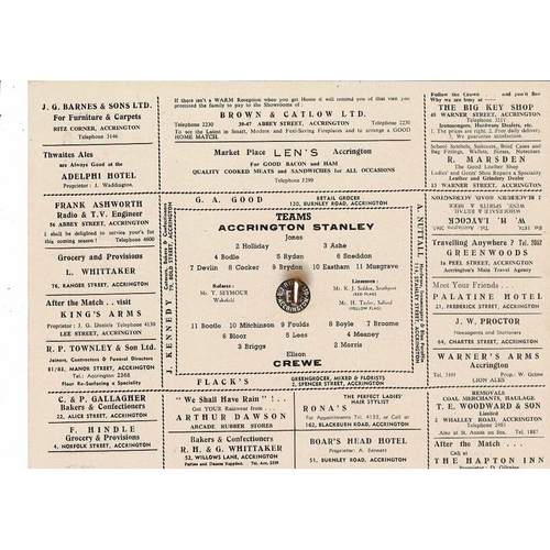 1953/54 Accrington Stanley v Crewe Alexandra Football Programme