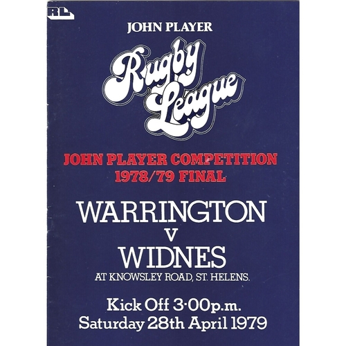 1978/79 Warrington v Widnes John Player Competition Final Rugby League Programme