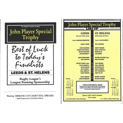 1987/88 Leeds v St. Helens John Player Special Trophy Final Rugby League Programme