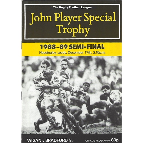 1988/89 Wigan v Bradford Northern John Player Special Trophy Semi Final Rugby League Programme
