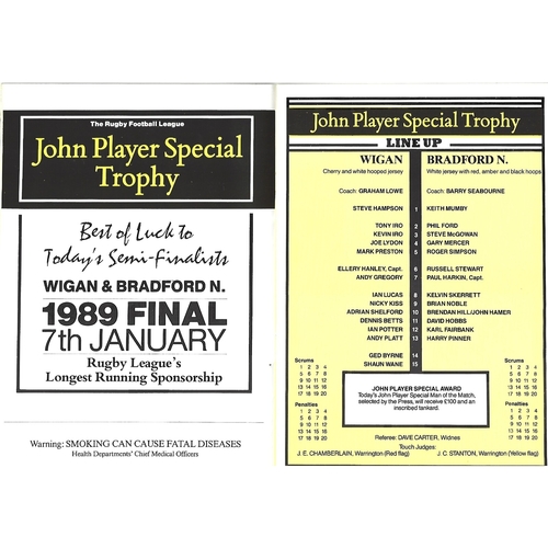 1988/89 Wigan v Bradford Northern John Player Special Trophy Semi Final Rugby League Programme