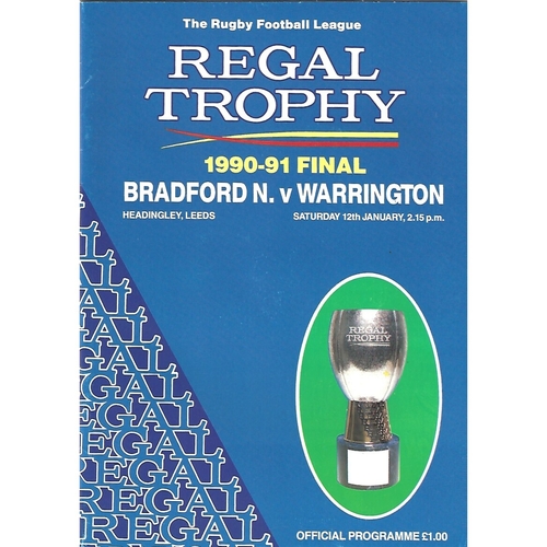 1990/91 Bradford Northern v Warrington Regal Trophy Final Rugby League Programme