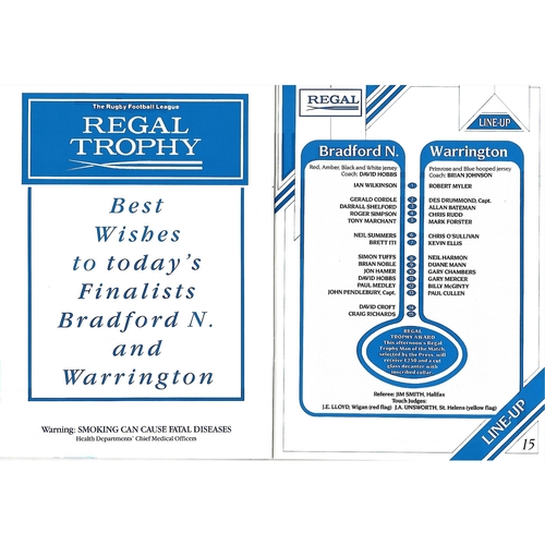 1990/91 Bradford Northern v Warrington Regal Trophy Final Rugby League Programme