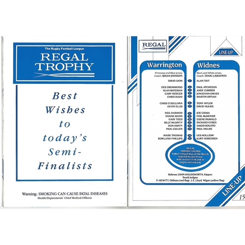 1990/91 Warrington v Widnes Regal Trophy Semi Final Rugby League Programme