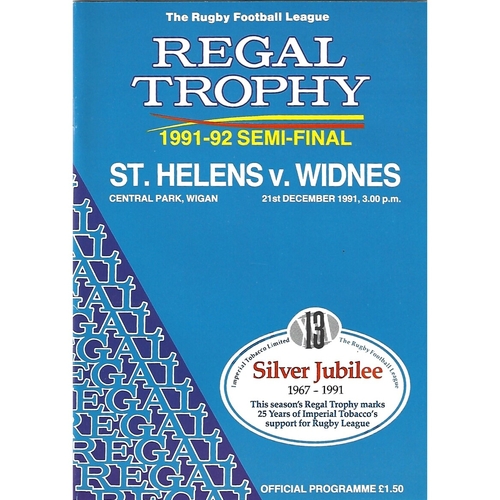 1991/92 St. Helens v Widnes Regal Trophy Semi Final Rugby League Programme