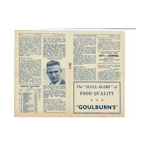 1945/46 Manchester City v Blackpool Football Programme