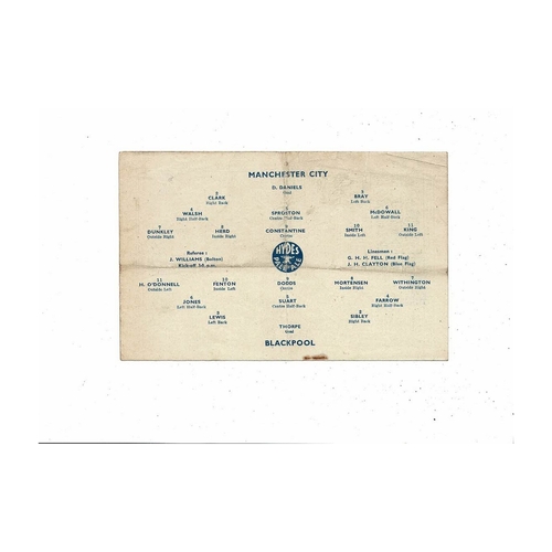 1945/46 Manchester City v Blackpool Football Programme