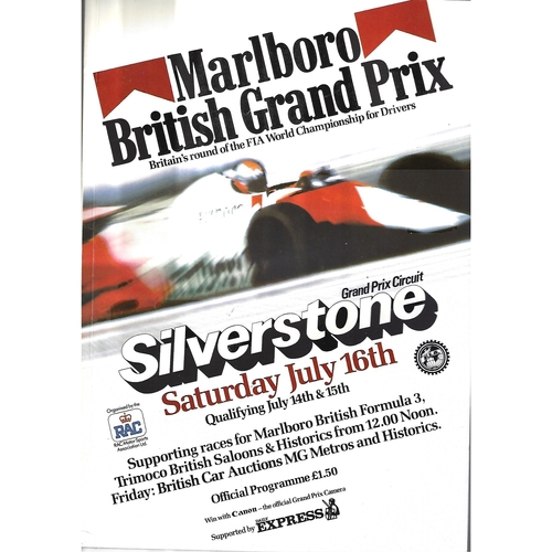 1983 British Grand Prix Motor Racing Programme & Racecard