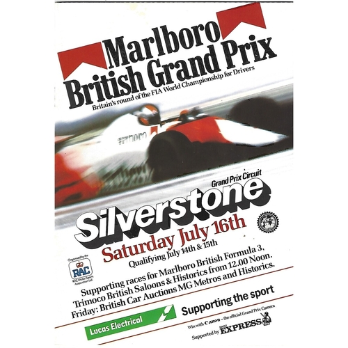 1983 British Grand Prix Motor Racing Programme & Racecard
