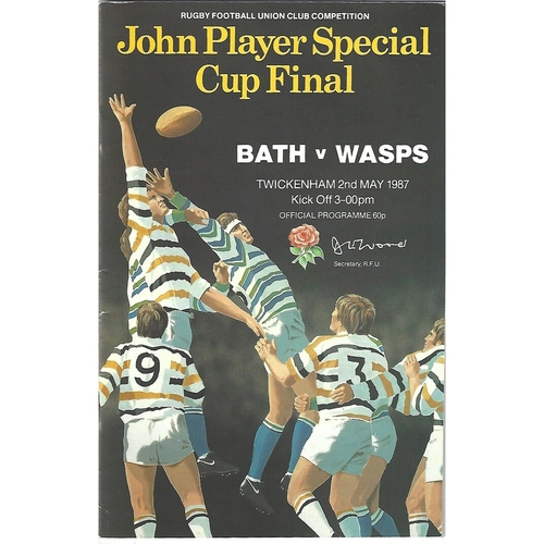 1987 Bath v Wasps John Player Cup Final Rugby Union Programme