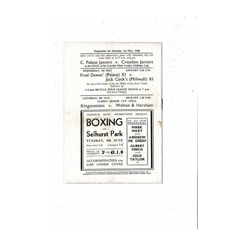 Crystal Palace v Aberdeen Friendly Football Programme 1947/48