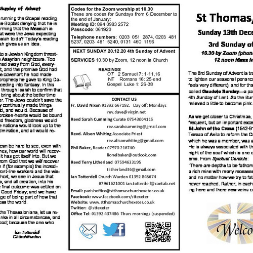 Pew Sheet | The Parish of St Thomas, Exeter
