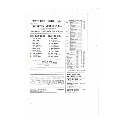 West Ham United v Charlton Athletic Football Combination Programme 1986/87