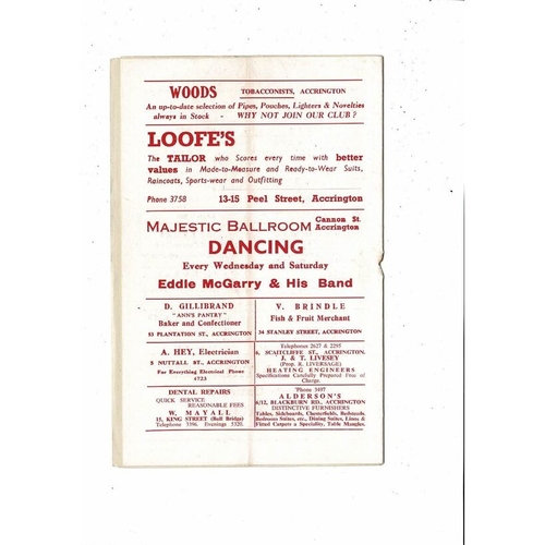 1954/55 Accrington Stanley v Chesterfield Football Programme. Rearranged Game