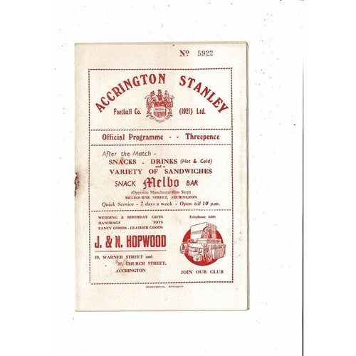 1954/55 Accrington Stanley v Workington Football Programme.