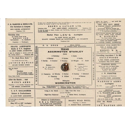 1954/55 Accrington Stanley v Workington Football Programme.