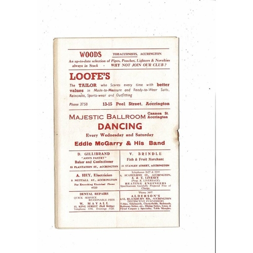 1954/55 Accrington Stanley v Workington Football Programme.