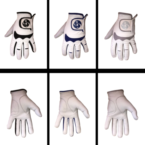 Mens Full Cabretta Leather Gloves with Coloured Lycra and Embroidered Logo (Right Hand for a Left Handed Golfer)