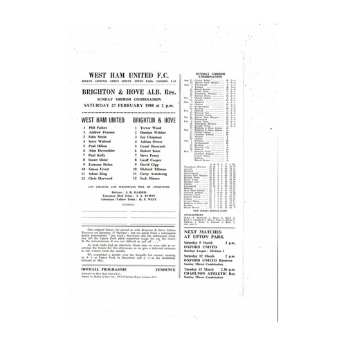 West Ham United v Brighton Football Combination Programme 1987/88