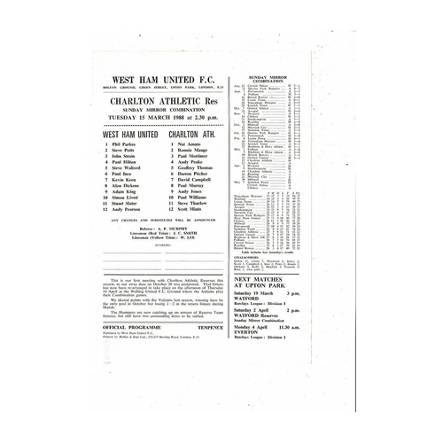 West Ham United v Charlton Athletic Football Combination Programme 1987/88