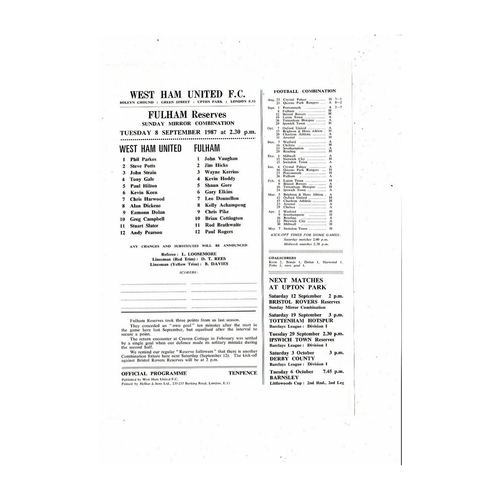 West Ham United v Fulham Football Combination Programme 1987/88