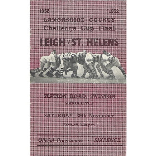 1952 Leigh v St. Helens Lancashire County Challenge Cup Final Rugby League Programme